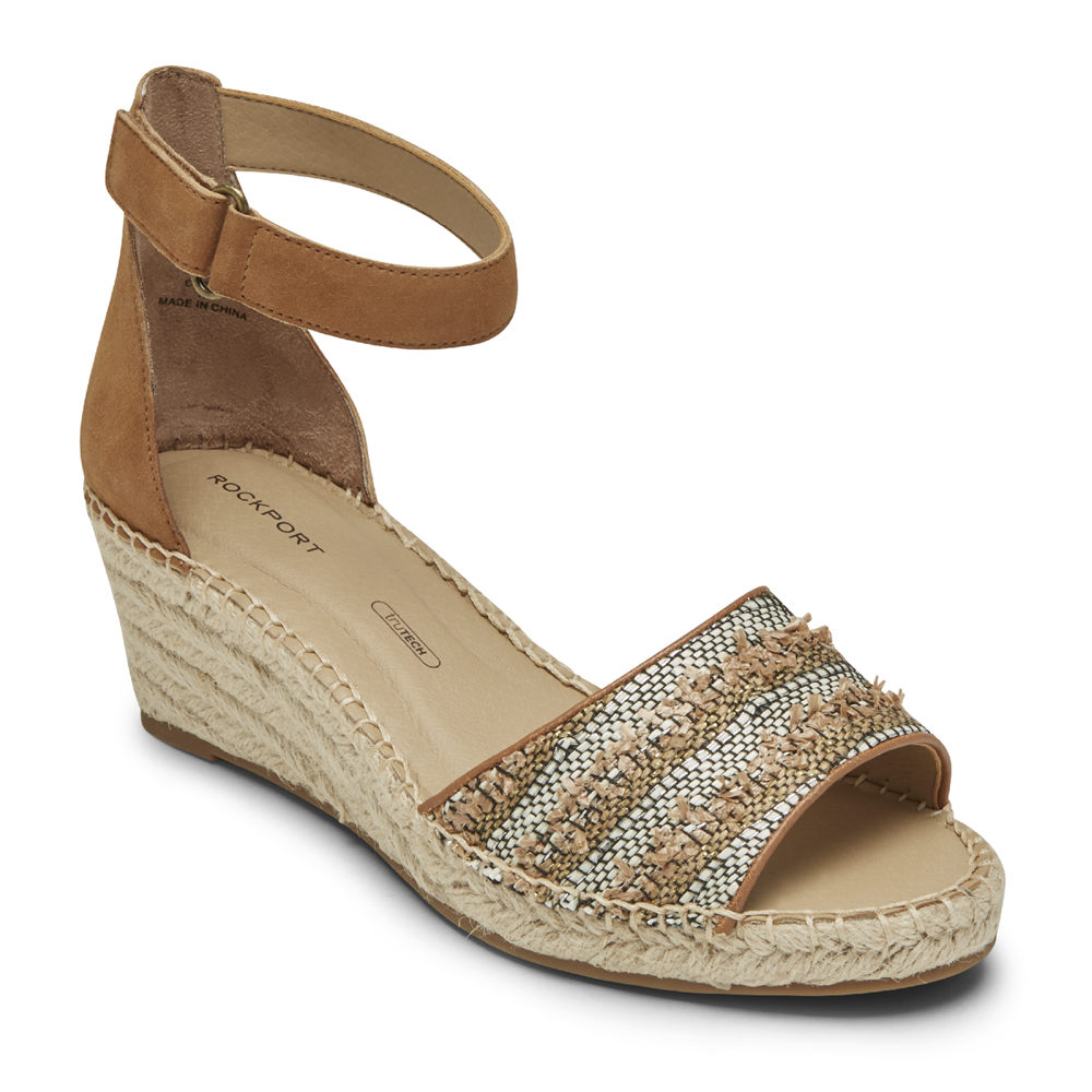 Rockport Womens Marah Woven Ankle Strap - Sandals Khaki - AWE072495